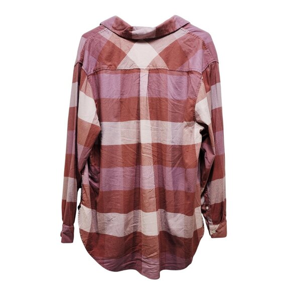 Ava & Viv Size XXL Pink Brown Womens Plaid Button-Down long Sleeve Shirt - Picture 2 of 7